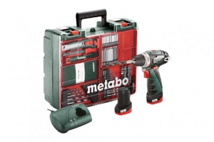 Дрель-шуруповерт METABO Powermaxx BS Basic Set с набором оснастки, 2Ач, с двумя аккумуляторами (600080880)