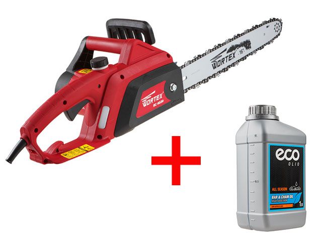 Пила цепная электрическая WORTEX EC 4020 шина 40 см (16"), 3/8" LP, 1.3 мм + масло ECO в подарок! (Масло для смазки пильных цепей ECO 1 л в подарок!)