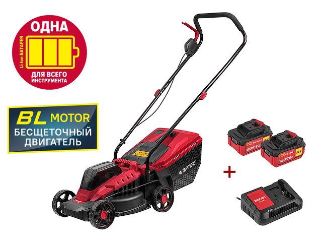 Газонокосилка аккумуляторная WORTEX CLM 3336 ALL1 XLT SET БЕСЩЁТ.ДВИГ., 18В+18В, 2акб, 4Ач, шир.3 (выс. 30-75 мм, травосборник 30 л)