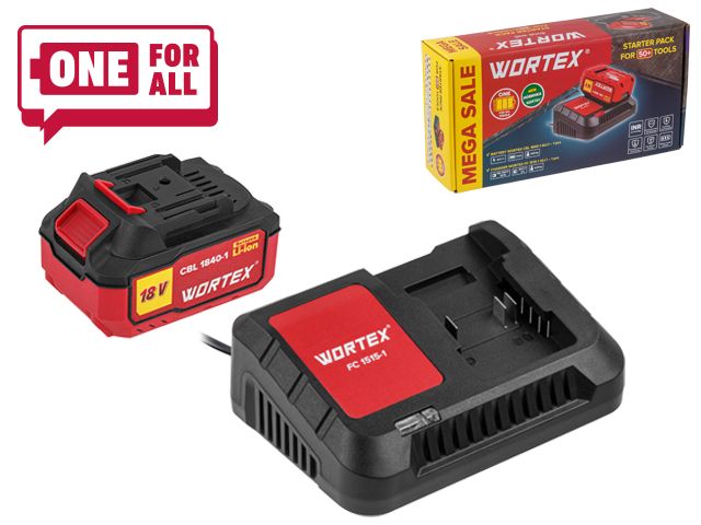 Набор аккумулятор 4 А*ч и зарядное устройство 1х2 А WORTEX ALL1 XLT в кор. SET (18.0 В, 4.0 А*ч, индикатор заряда, обрезиненный корпус, зарядное: 1 сл