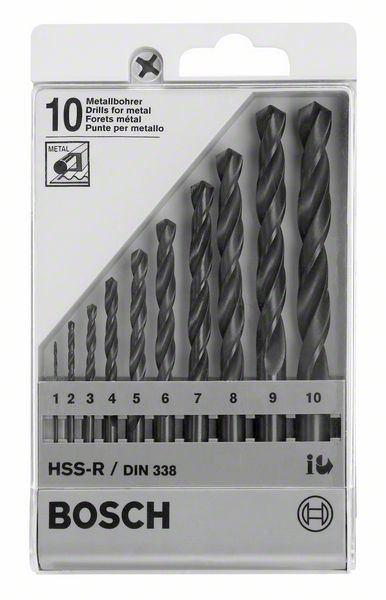 Набор из 10 свёрл по металлу HSS-R, DIN 338 Bosch 1; 2; 3; 4; 5; 6; 7; 8; 9; 10 mm (1609200203)