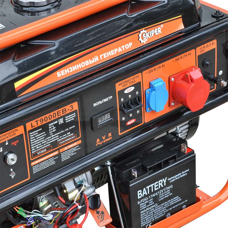 Электростанция SKIPER LT9000EB-3 (6.5кВт, 1х380В/16А/6кВт, 1х220В/16А/2кВт, 12В, кол, эл.стар,25.0л)- фото3