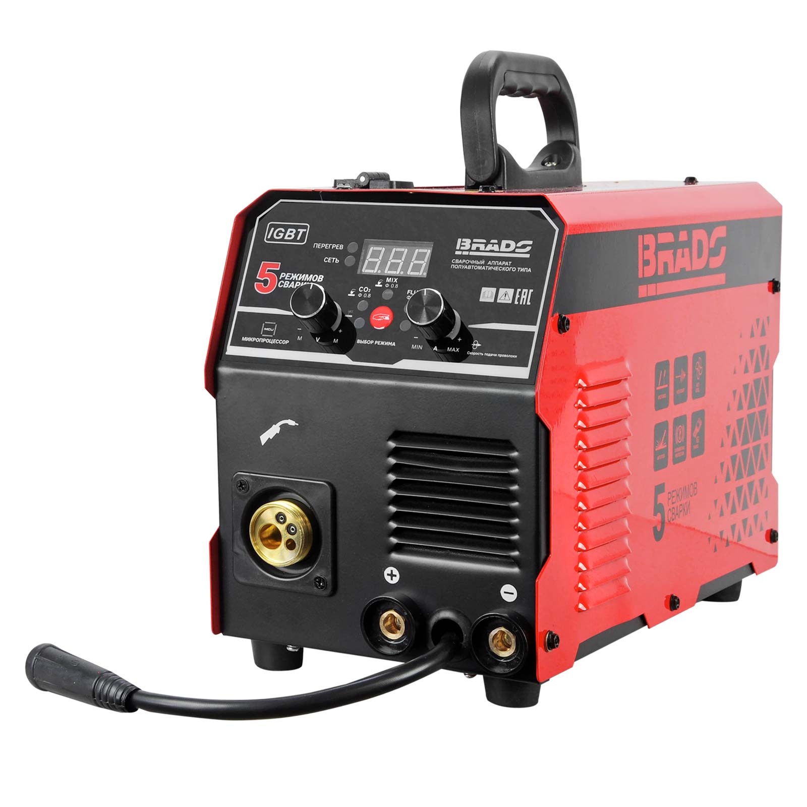 Полуавтомат сварочный BRADO MIG/MMA-220L-19 (220А; МИКРОПРОЦЕССОР; MIG/FLUX/MMA/TIG; еврорукав 3м)- фото2