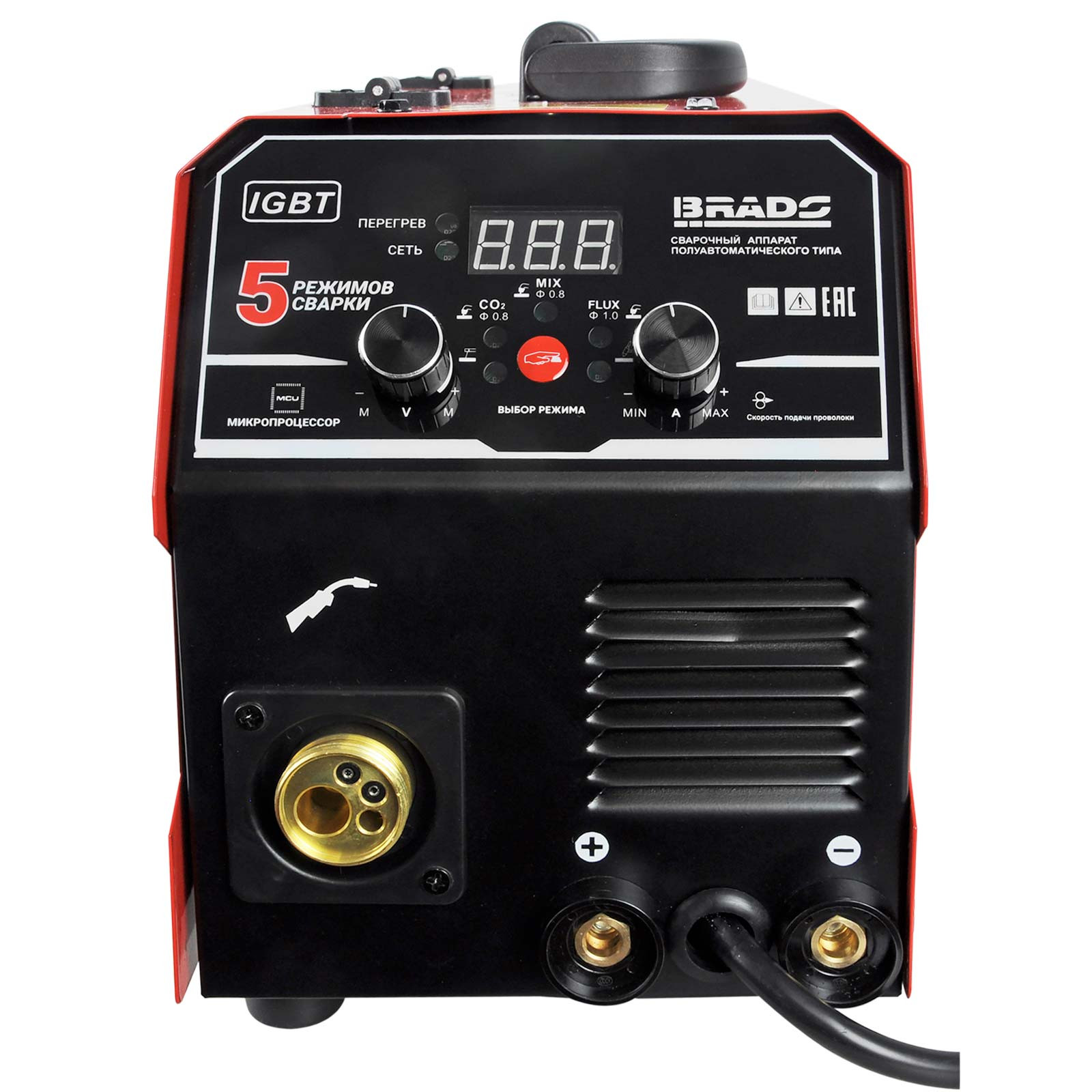 Полуавтомат сварочный BRADO MIG/MMA-220L-19 (220А; МИКРОПРОЦЕССОР; MIG/FLUX/MMA/TIG; еврорукав 3м)- фото4