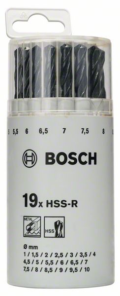 Набор из 19 сверл по металлу HSS-R, DIN 338, в пластиковой круглой упаковке Bosch 1-10 mm (2607018355)