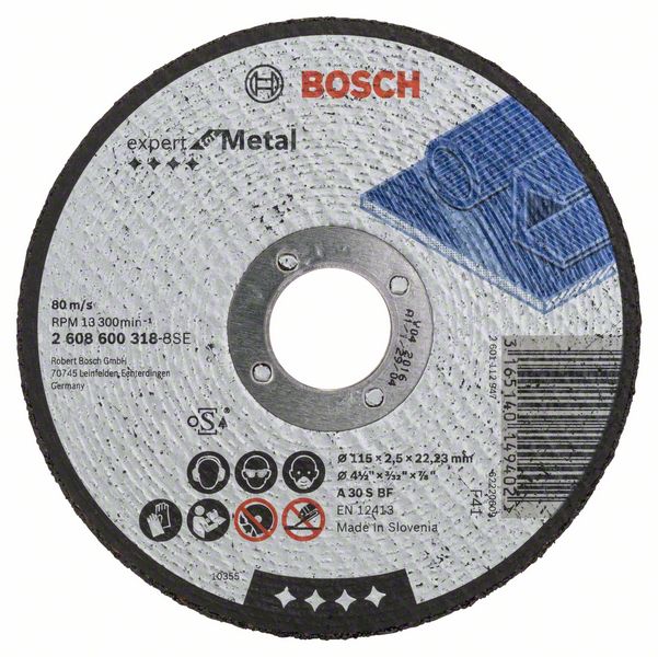 Отрезной круг, прямой, Expert for Metal Bosch A 30 S BF, 115 mm, 2,5 mm (2608600318) BOSCH