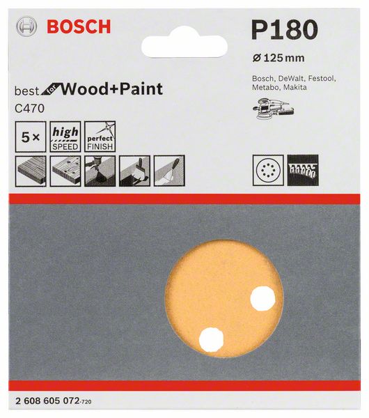 5 шлифлистов ?125мм K180 Best for Wood+Paint Bosch (2608605072)