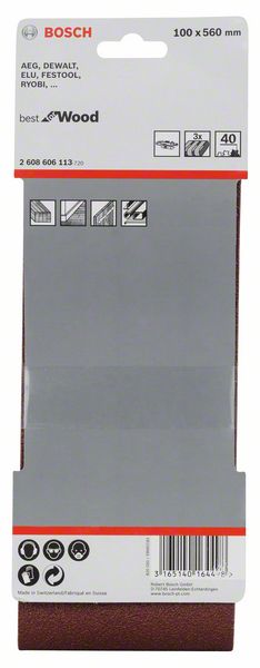Набор из 3 шлифлент X440 Bosch 100 x 560 мм, 40 (2608606113)- фото2
