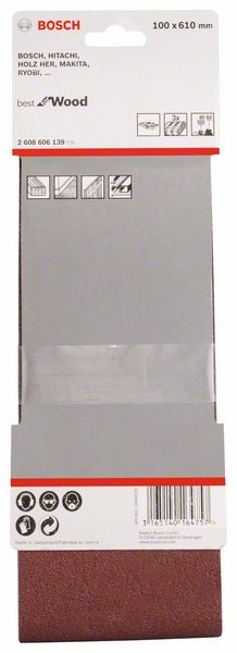 Набор из 3 шлифлент X440 Bosch 100 x 610 мм, 60; 80; 100 (2608606139)- фото2
