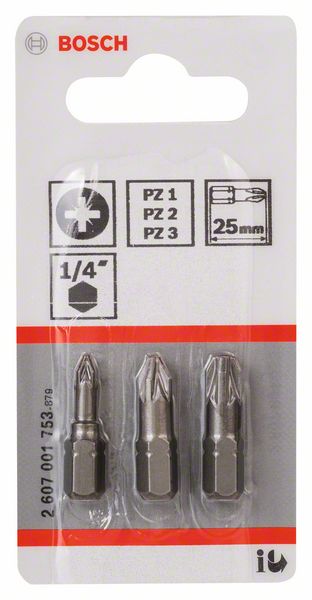 Набор из 3 насадок-бит Extra Hart (PZ) Bosch PZ1; PZ2; PZ3; 25 мм (2607001753)