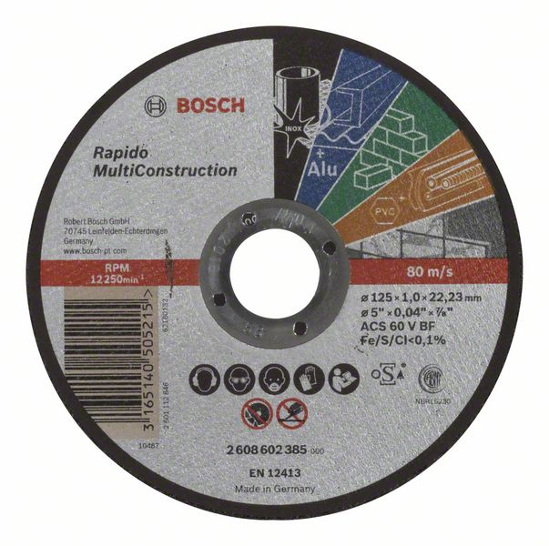Отрезной круг, прямой, Rapido Multi Construction Bosch ACS 60 V BF, 125 mm, 1,0 mm (2608602385) Bosch