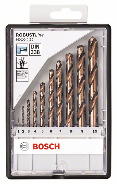 Набор из 10 свёрл по металлу Robust Line HSS-Co Bosch 1; 2; 3; 4; 5; 6; 7; 8; 9; 10 mm (2607019925) Bosch