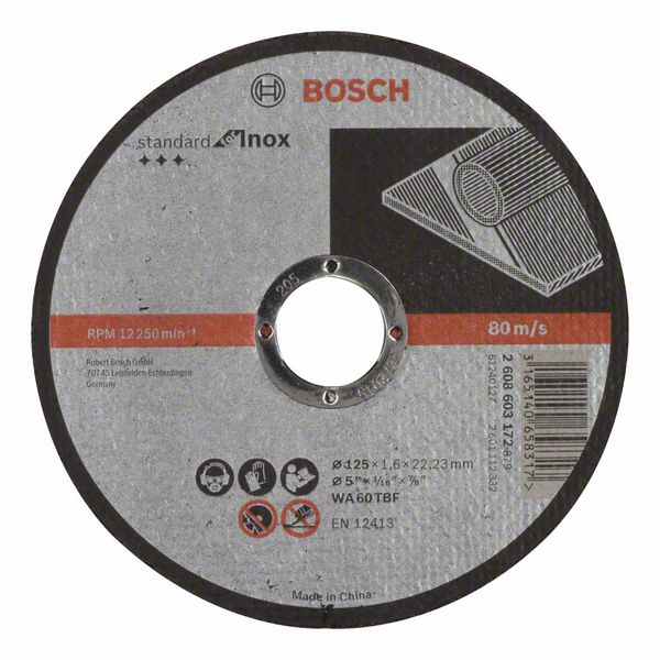 Отрезной круг, прямой, Standard for Inox Bosch WA 60 T BF, 125 mm, 22,23 mm, 1,6 mm (2608603172) BOSCH