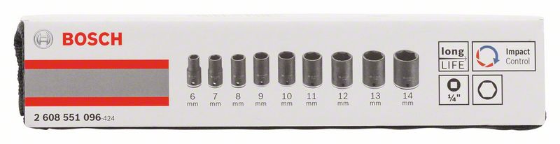 Набор головок для торцовых ключей 9 предм. Bosch 25 мм; 6, 7, 8, 9, 10, 11, 12, 13, 14 мм (2608551096)