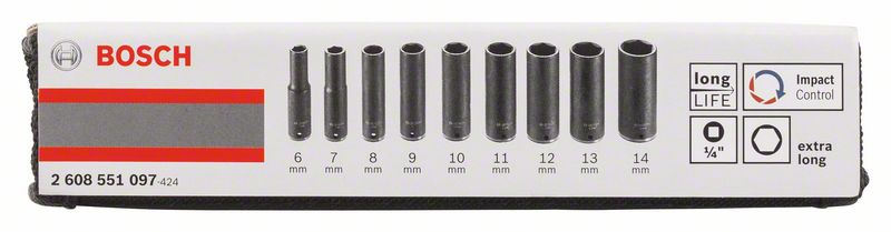 Набор головок для торцовых ключей 9 предм. Bosch 50 мм; 6, 7, 8, 9, 10, 11, 12, 13, 14 мм (2608551097)