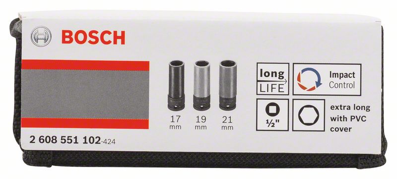 Набор головок для торцовых ключей 3 предм. Bosch 85 мм; 17, 19, 21 мм (2608551102) Bosch