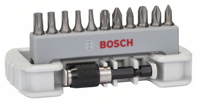 Набор бит для шуруповерта 11 шт., вкл. держатель для бит Bosch PH1; PH2; PH3; PZ1; PZ2; PZ3; T10; T15; T20; T25; T30; 25 мм (2608522129)