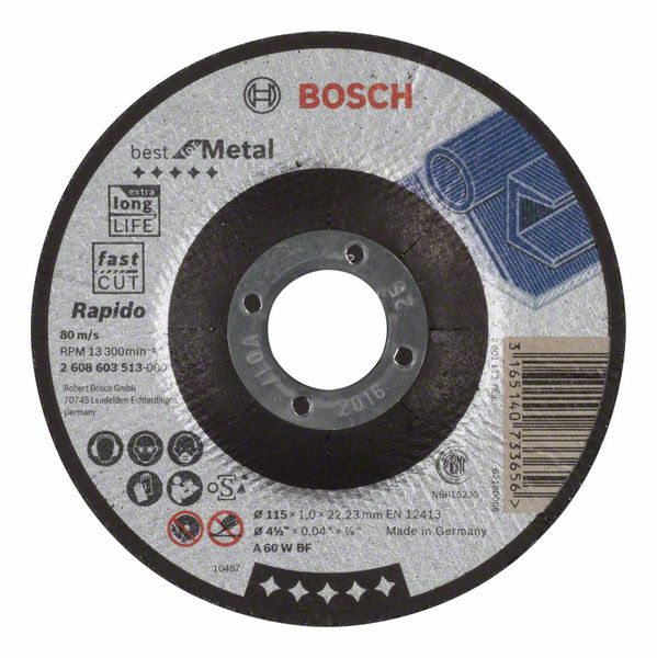 Отрезной круг, выпуклый, Best for Metal, Rapido Bosch A 60 W BF, 115 mm, 1,0 mm (2608603513)
