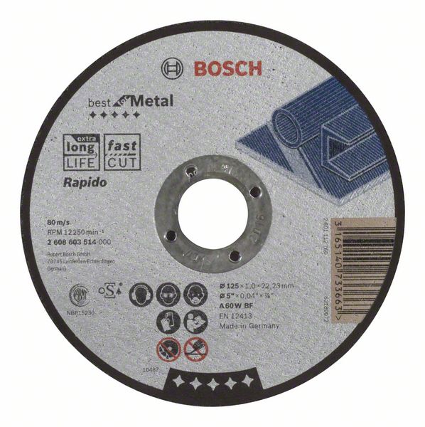 Отрезной круг, прямой, Best for Metal, Rapido Bosch A 60 W BF, 125 mm, 1,0 mm (2608603514) Bosch