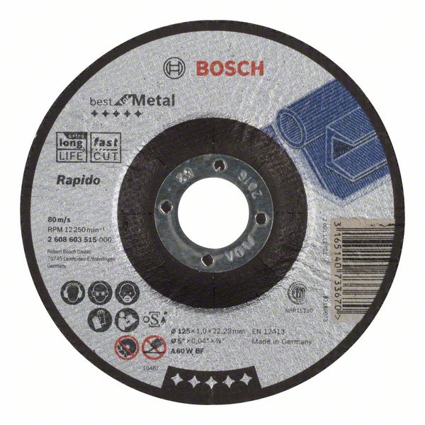 Отрезной круг, выпуклый, Best for Metal, Rapido Bosch A 60 W BF, 125 mm, 1,0 mm (2608603515) Bosch