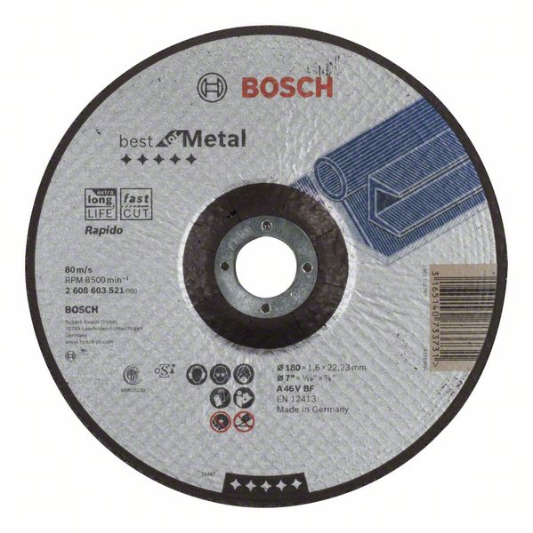 Отрезной круг, выпуклый, Best for Metal, Rapido Bosch A 46 V BF, 180 mm, 1,6 mm (2608603521)