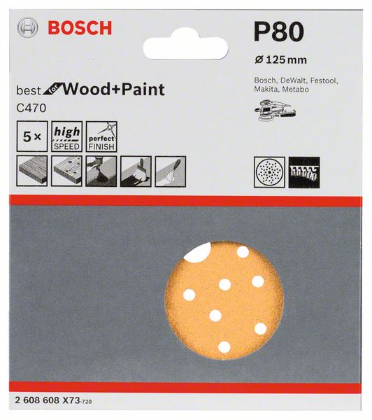 5 шлифлистов Best for Wood+Paint Multihole ?125 K80 Bosch (2608608X73) Bosch