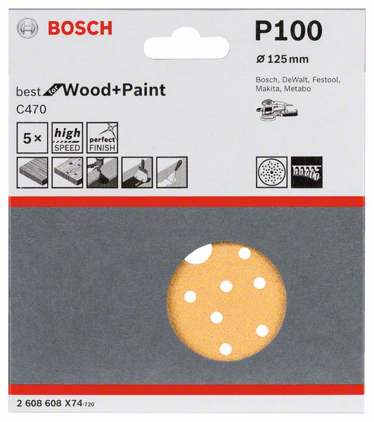5 шлифлистов Best for Wood+Paint Multihole ?125 K100 Bosch (2608608X74) Bosch