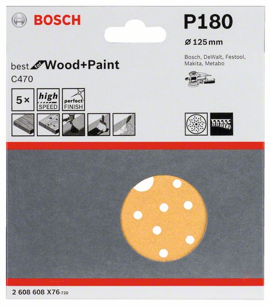 5 шлифлистов Best for Wood+Paint Multihole ?125 K180 Bosch (2608608X76) Bosch