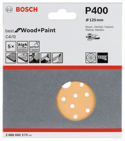 5 шлифлистов Best for Wood+Paint Multihole ?125 K400 Bosch (2608608X79)