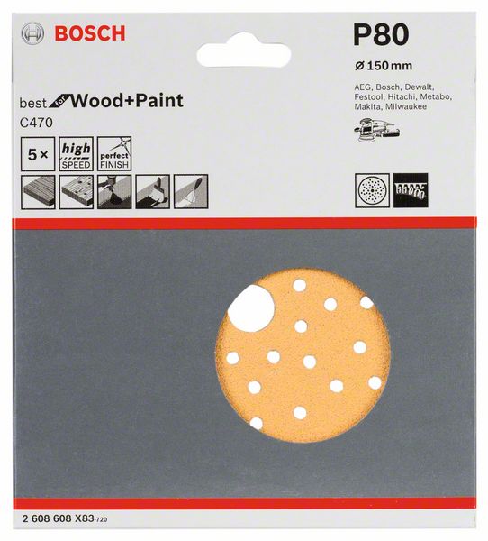 5 шлифлистов Best for Wood+Paint Multihole ?150 K80 Bosch (2608608X83) Bosch