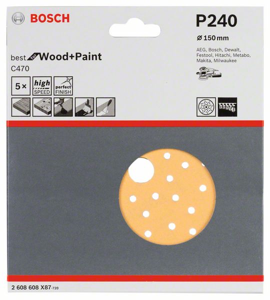 5 шлифлистов Best for Wood+Paint Multihole ?150 K240 Bosch (2608608X87) Bosch