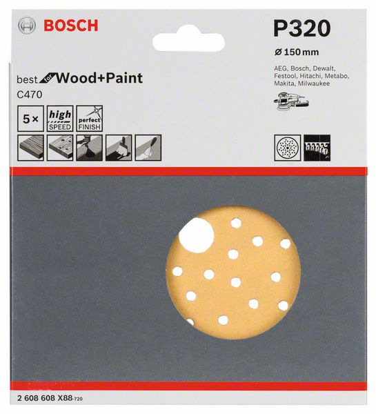 5 шлифлистов Best for Wood+Paint Multihole ?150 K320 Bosch (2608608X88) Bosch