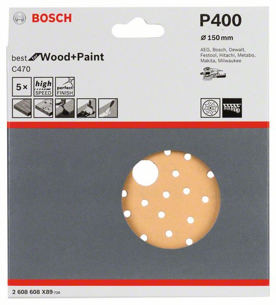 5 шлифлистов Best for Wood+Paint Multihole ?150 K400 Bosch (2608608X89) Bosch