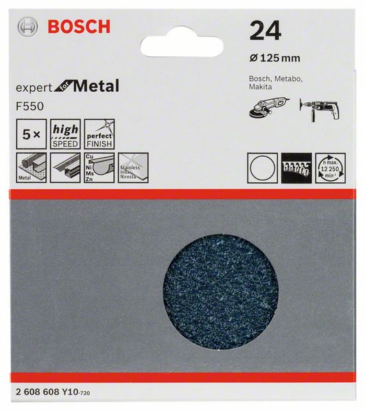 5 шлифлистов Expert for Metal ?125мм б/отверстий, K24 Bosch (2608608Y10) Bosch