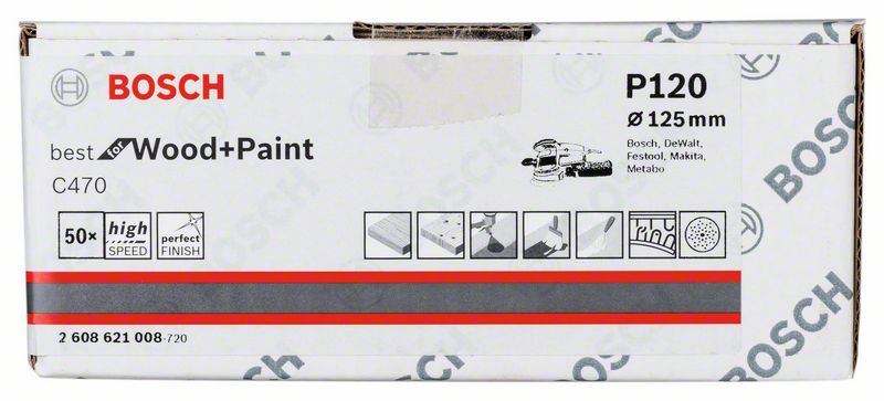 Шлифлист Best for Wood+Paint Multihole d125 K120 (-50-), BOSCH (2608621008) BOSCH- фото2