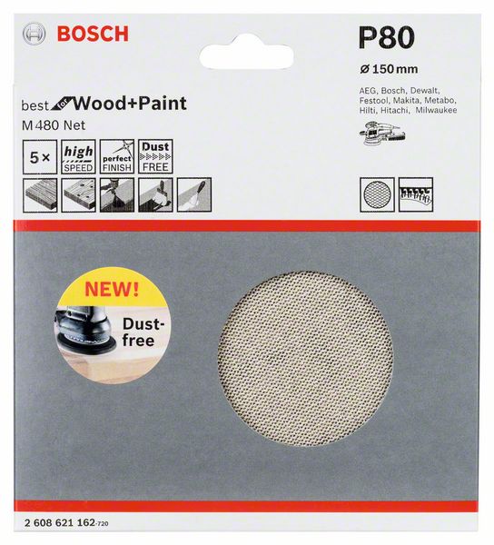 Шлифлист на сетчатой  основе,150мм,G80,5шт Bosch (2608621162)