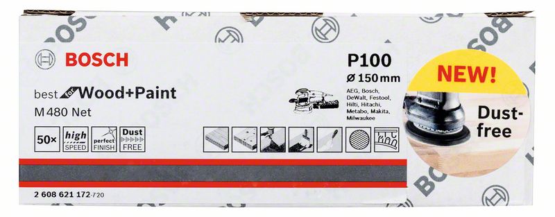 Шлифлист 150мм  на сетчатой основе G100 (в упак50шт), BOSCH (2608621172) Bosch