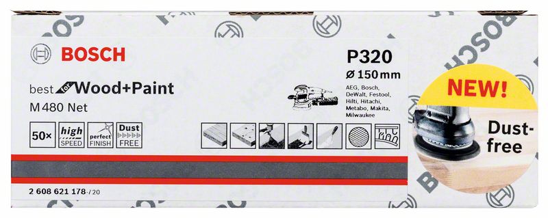 Шлифлист 150мм  на сетчатой основе G320 (в упак50шт), BOSCH (2608621178) Bosch