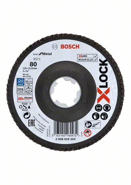 Лепестковый шлифкруг X-LOCK 125 мм (G 80 / X571) Best for Metal, BOSCH (2608619203) Bosch