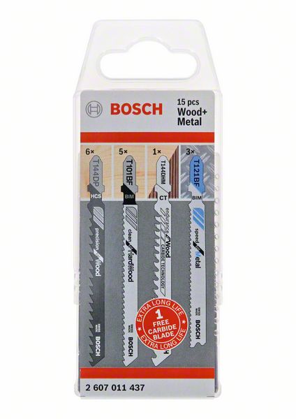Набор пилок для лобзика по дереву+металлу (15шт), BOSCH (2607011437) Bosch