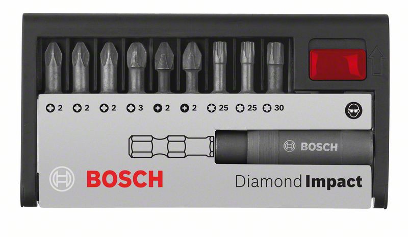 Набор из 10 насадок-бит Diamond Impact (смешанный) Bosch Diamond Impact, набор из 10 шт., 25 мм, PH/PZ/T (2608522064)