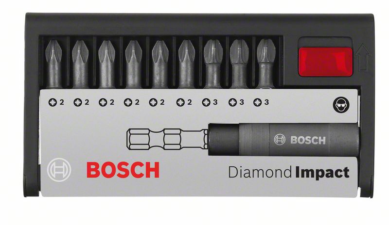 Набор из 10 насадок-бит Diamond Impact (смешанный) Bosch Diamond Impact, набор из 10 шт., 25 мм, PZ (2608522065)