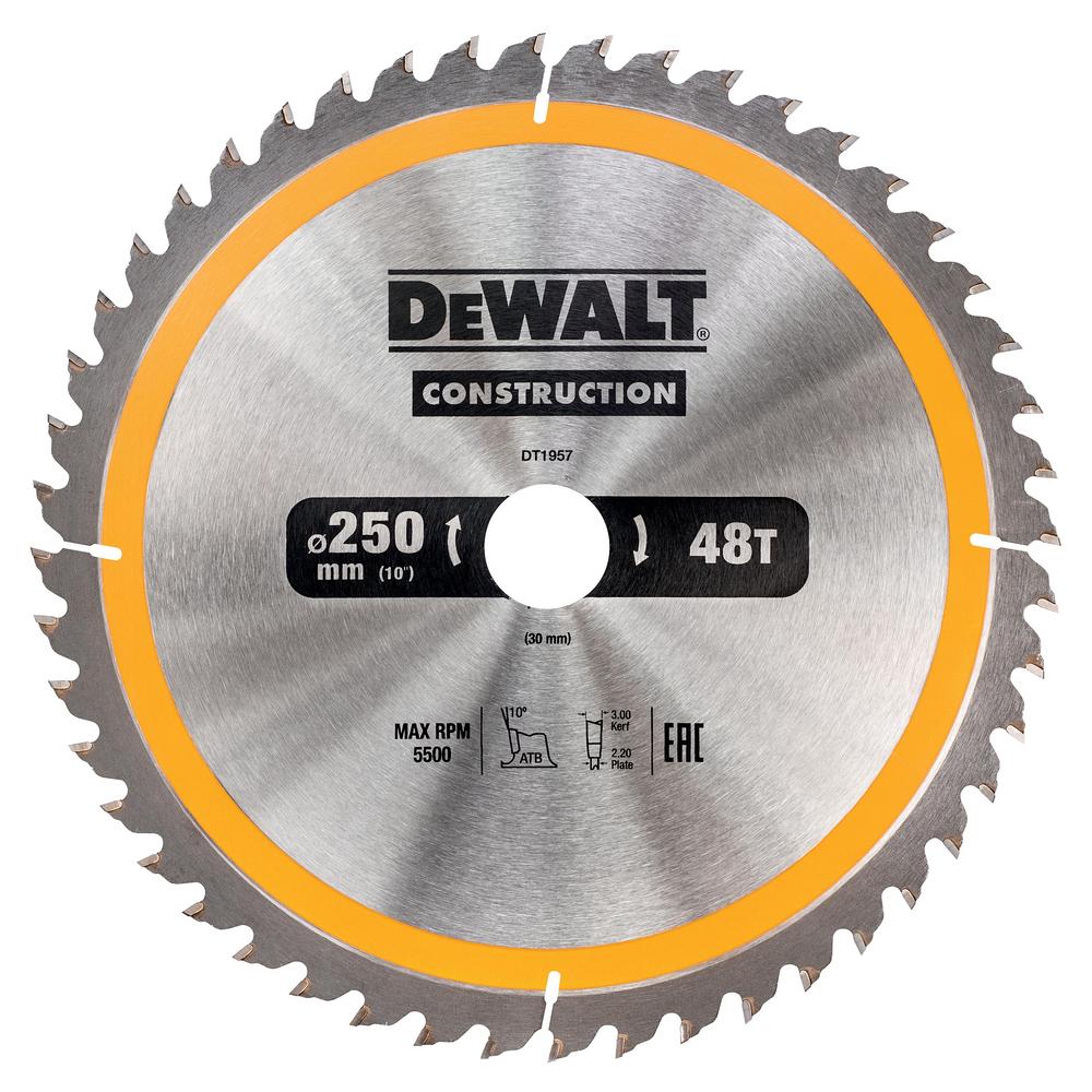 Пильн.диск CONSTRUCTION п/дер. с гвоздями 250/30 48 ATB +10° DeWALT (DT1957-QZ)