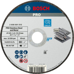 PRO Отрезной круг по нержавеющей стали 150*1,6мм, прямой BOSCH 2608601513