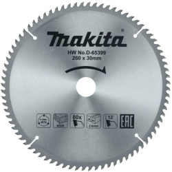 Диск пильный 260х30х2,6 мм 80 зуб. по дереву MAKITA D-65399