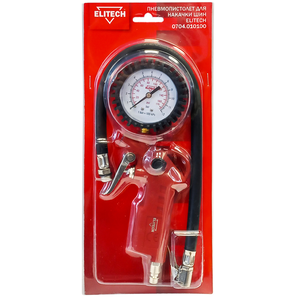 Пневмопистолет для накачки шин  (12 атм / манометр)  (0704.010100), ELITECH 175943- фото