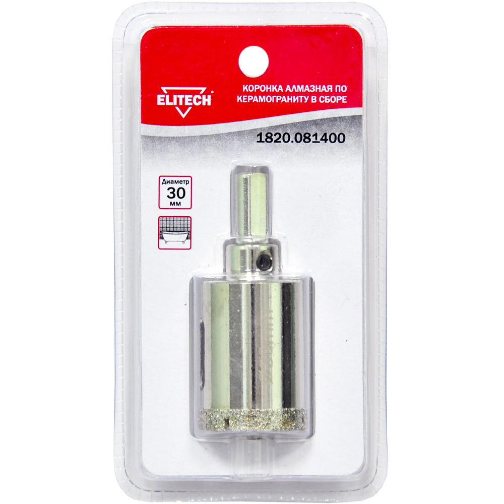Коронка алмазная по керамограниту в сборе  30 мм (1820.081400), ELITECH 189217- фото