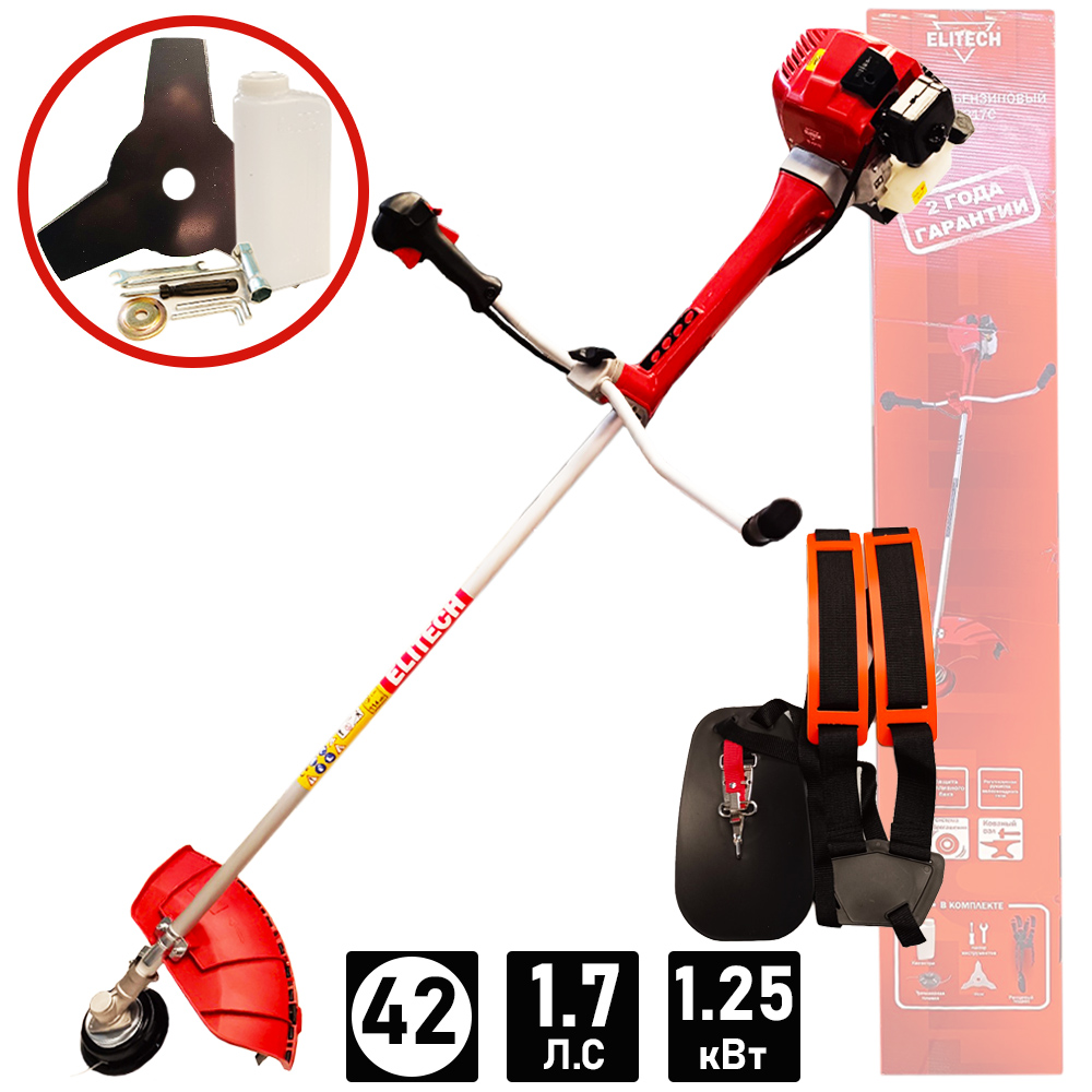 Триммер  ТБ 4317С (E1602.018.00)  бензиновый (42,7 см3 / 1,7 л.с./ 1,25 кВт / Прямой вал), ELITECH 205467- фото