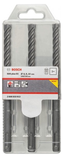 Набор из 3 ударных сверл SDS-plus-5X Bosch (2608833912) Bosch